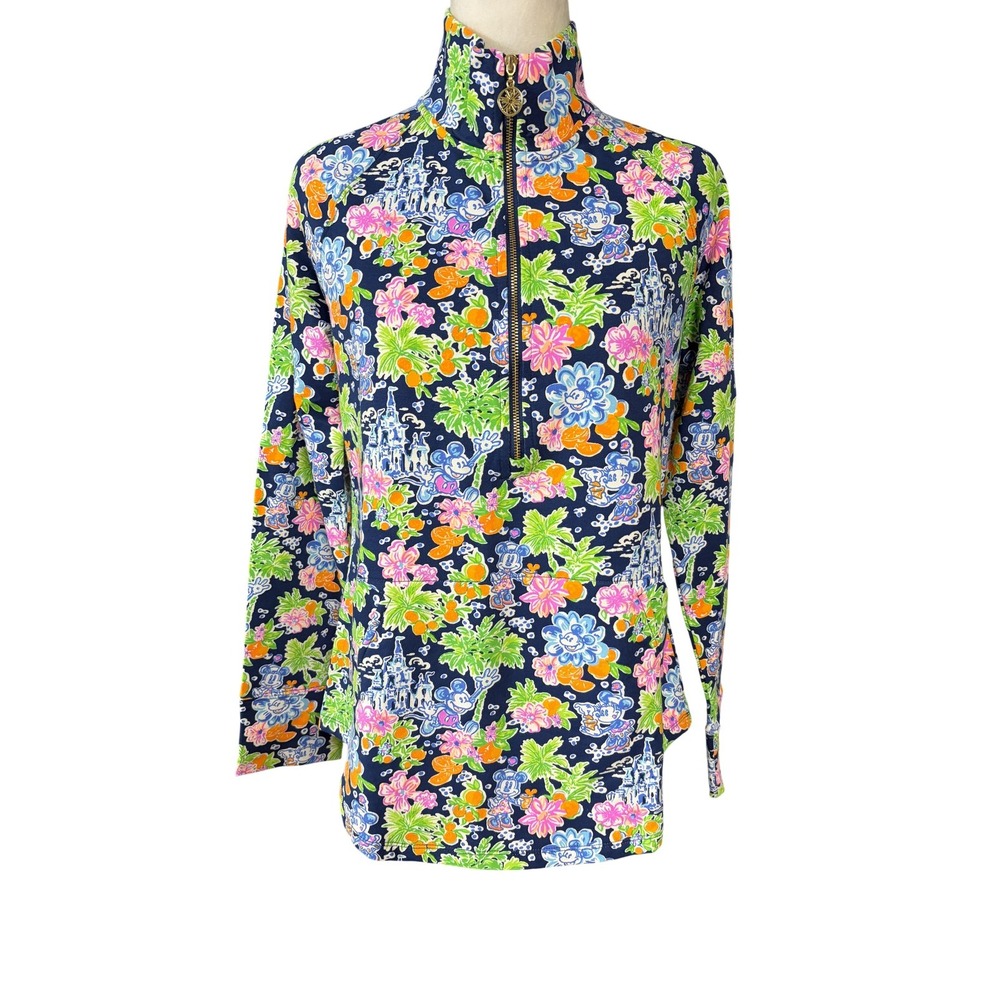 Disney Parks Lilly Pulitzer Sweatshirt Womens S Multicolor Mickey Floral 1/4 Zip
